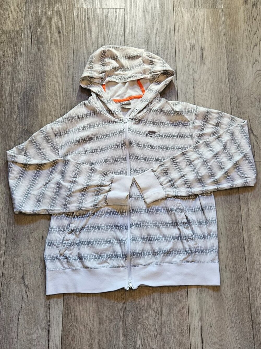 Vintage Nike Gray Tag Hoodie Sweatshirt Zip Up Adult Size Large All Over Print